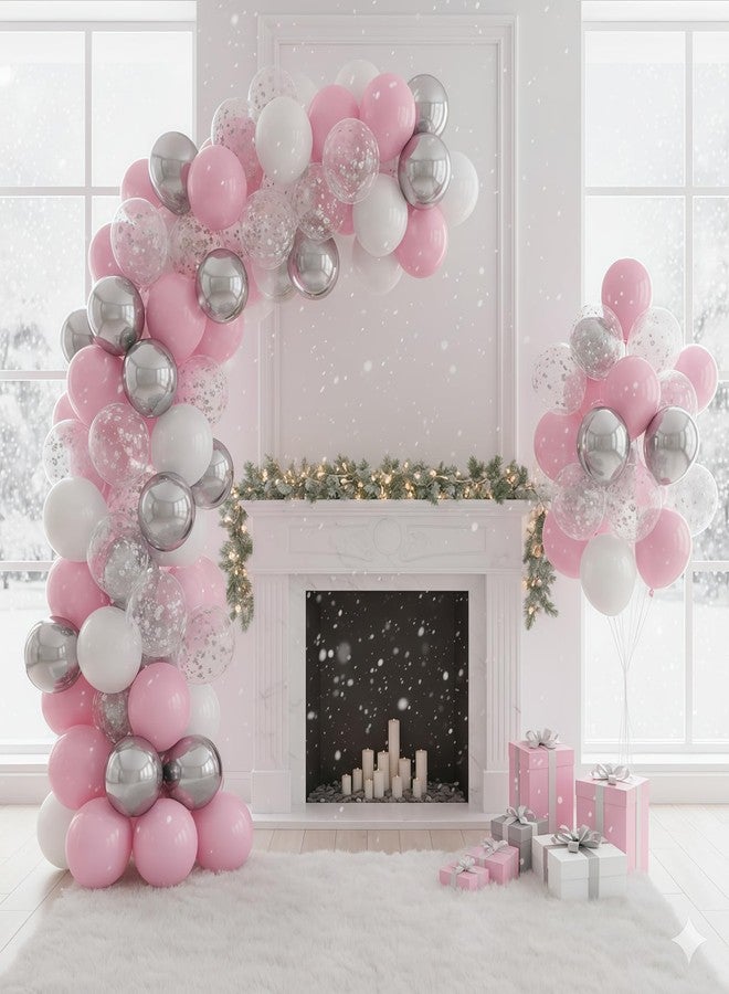 Froova Pink and Silver Balloons, 60Pcs Winter Onederland Party Decorations, Pastel Light Pink Pearl White Metallic Silver Latex Balloon with Snowflake Balloon for Winter Wonderland Baby Shower Birthday Decor - Image 4